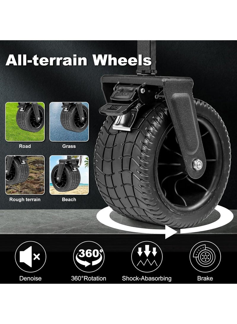 إي وورلد عربة تسوق قابلة للطي – عربة متعددة الاستخدامات شديدة التحمل بسعة 150kg، مع مقبض قابل للتعديل، وجيبين، وعجلات دوارة بزاوية 360°، قماش مقاوم للماء، مدمجة للبحر، والتخييم، والحديقة، والاستخدام اليومي – اللون الأسود - Image 2